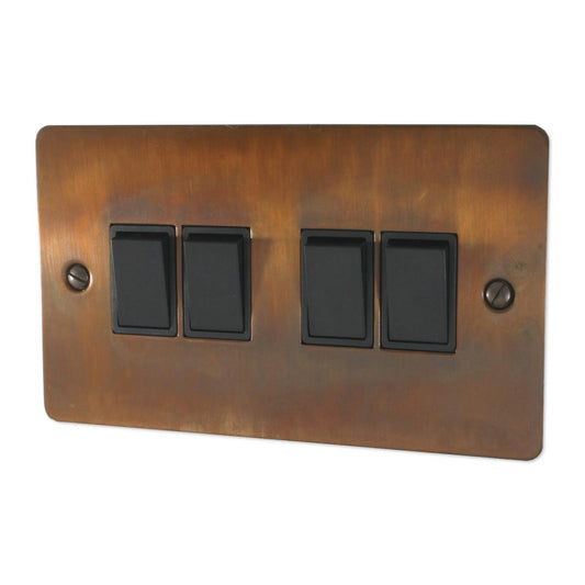 Flat Tarnished Copper 4 Gang 2 Way Switch