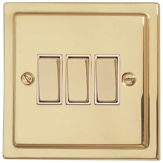 Trimline Polished Brass 3 Gang 2 Way Switch