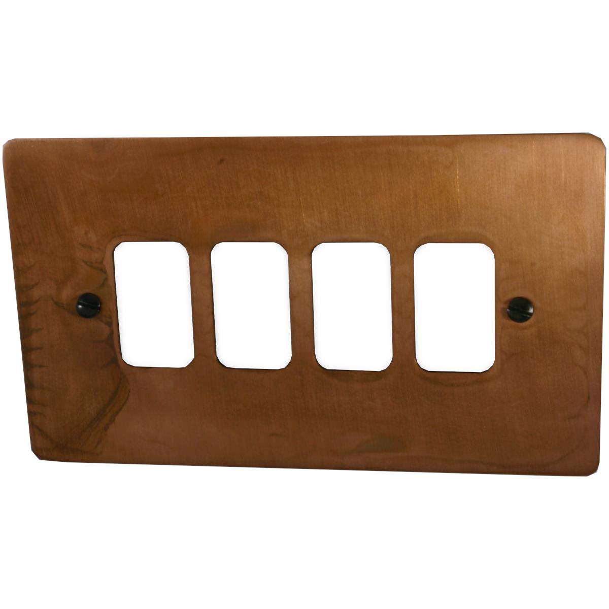 Flat Tarnished Copper 4 Gang Grid Plate