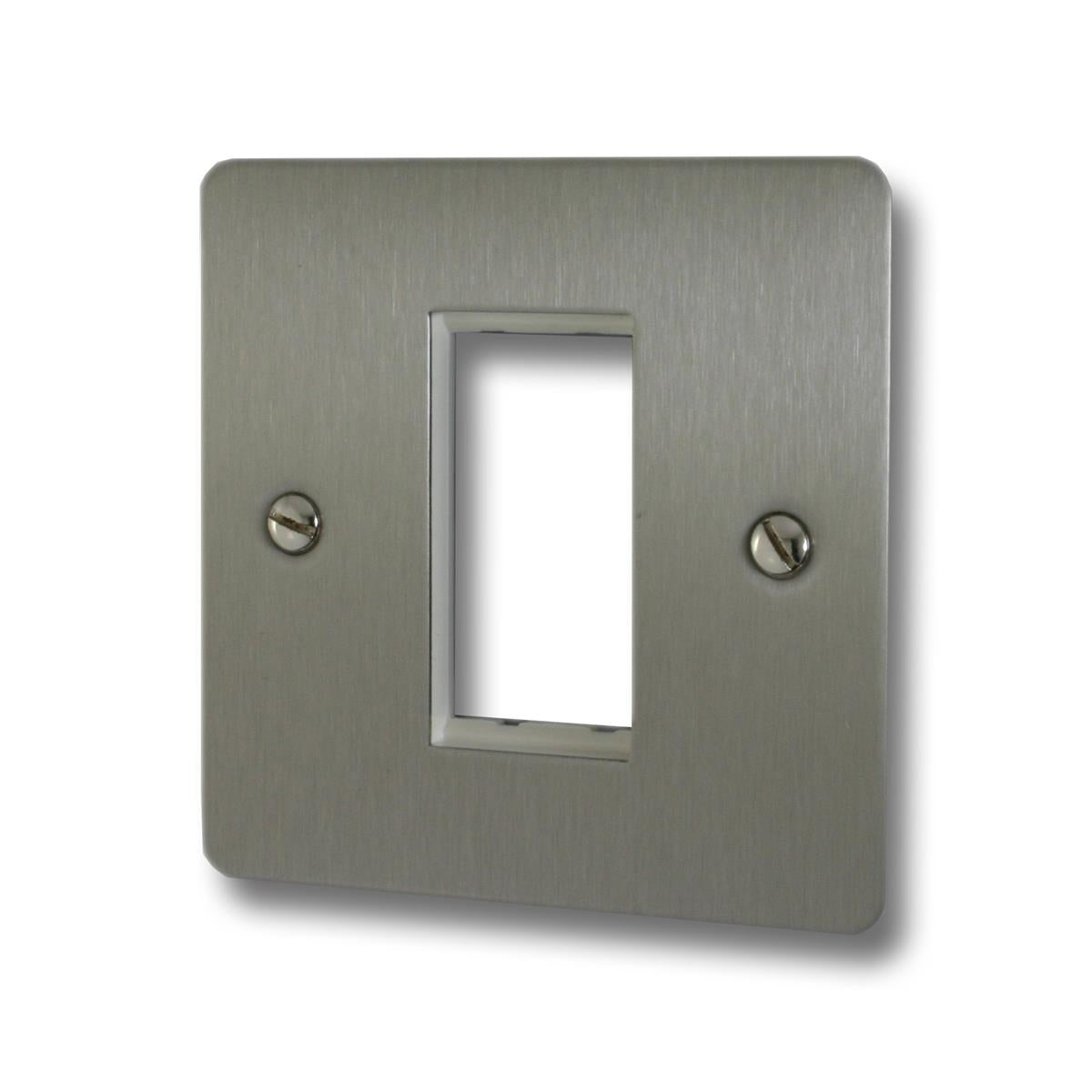 Flat Brushed Steel 1 Gang 1 Mod Plate & Frame