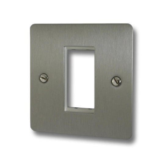 Flat Brushed Steel 1 Gang 1 Mod Plate & Frame