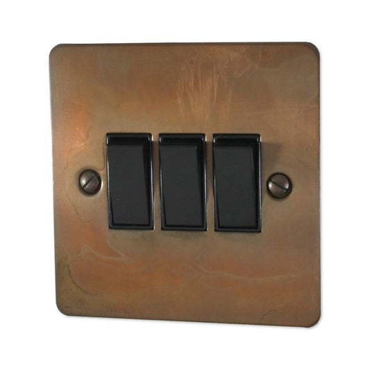 Flat Tarnished Copper 3 Gang 2 Way Switch