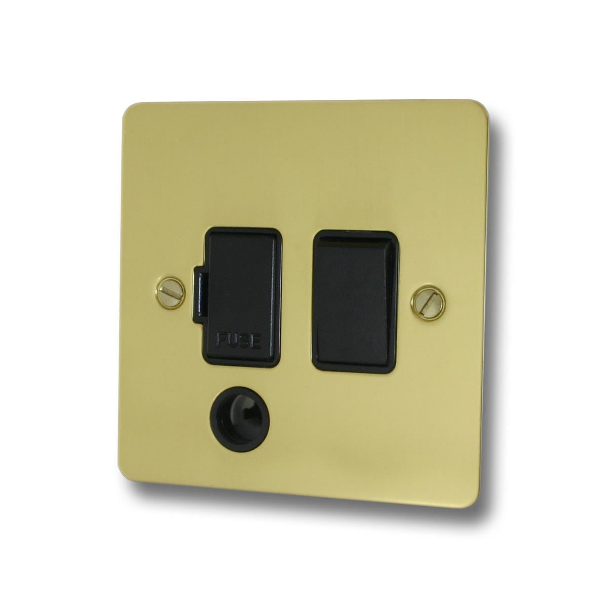 Flat Polished Brass Switched Fused Spur + Outlet