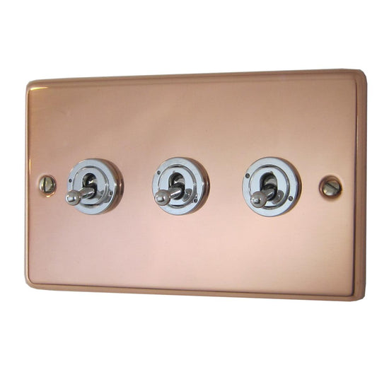 Contour Bright Copper 3 Gang Grid Toggle Plate