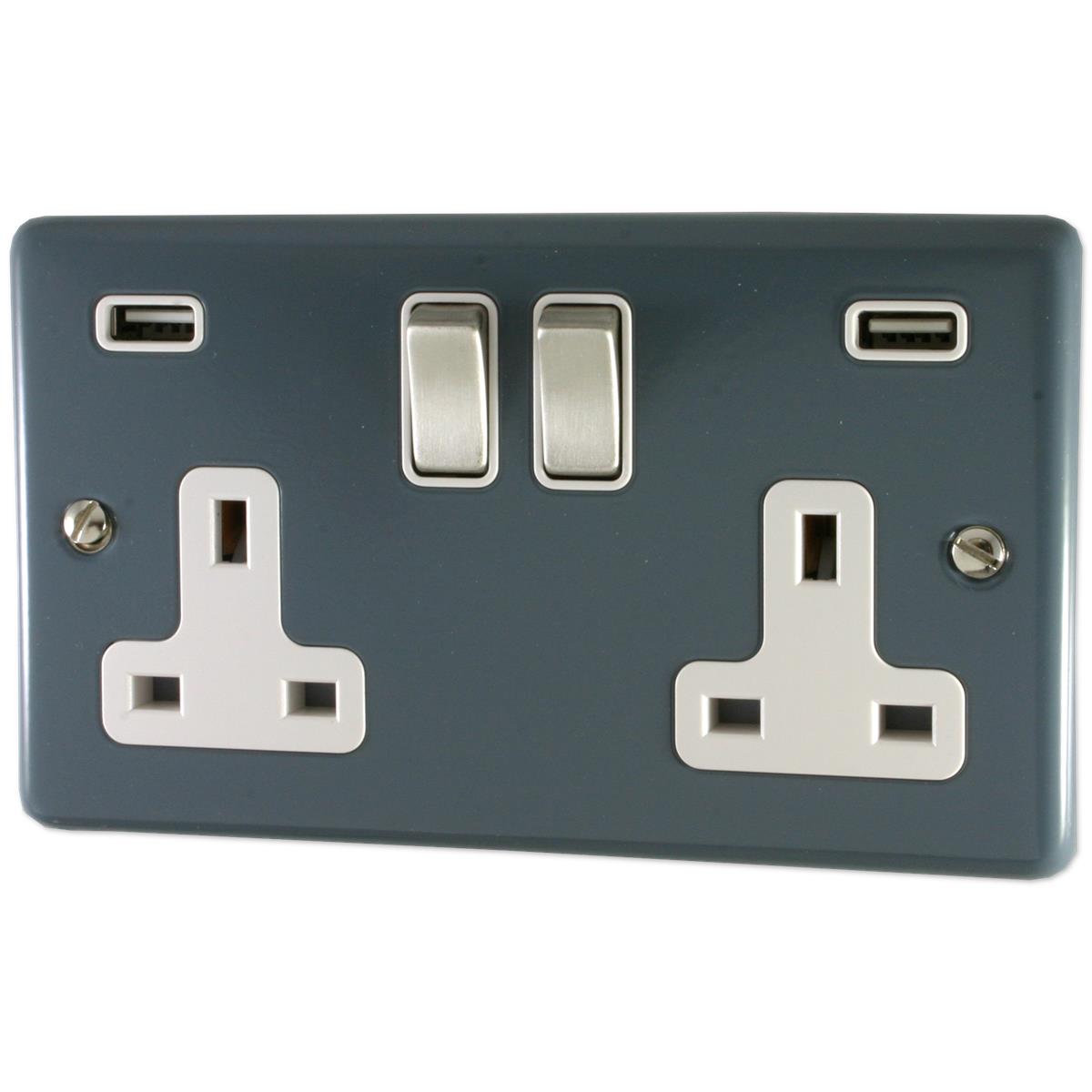 Contour Dark Grey 2 Gang Socket C/W Usb Ports