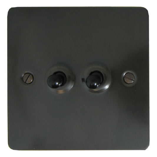 Flat Black Bronze 2 Gang 2 Way Toggle (Black Toggle)