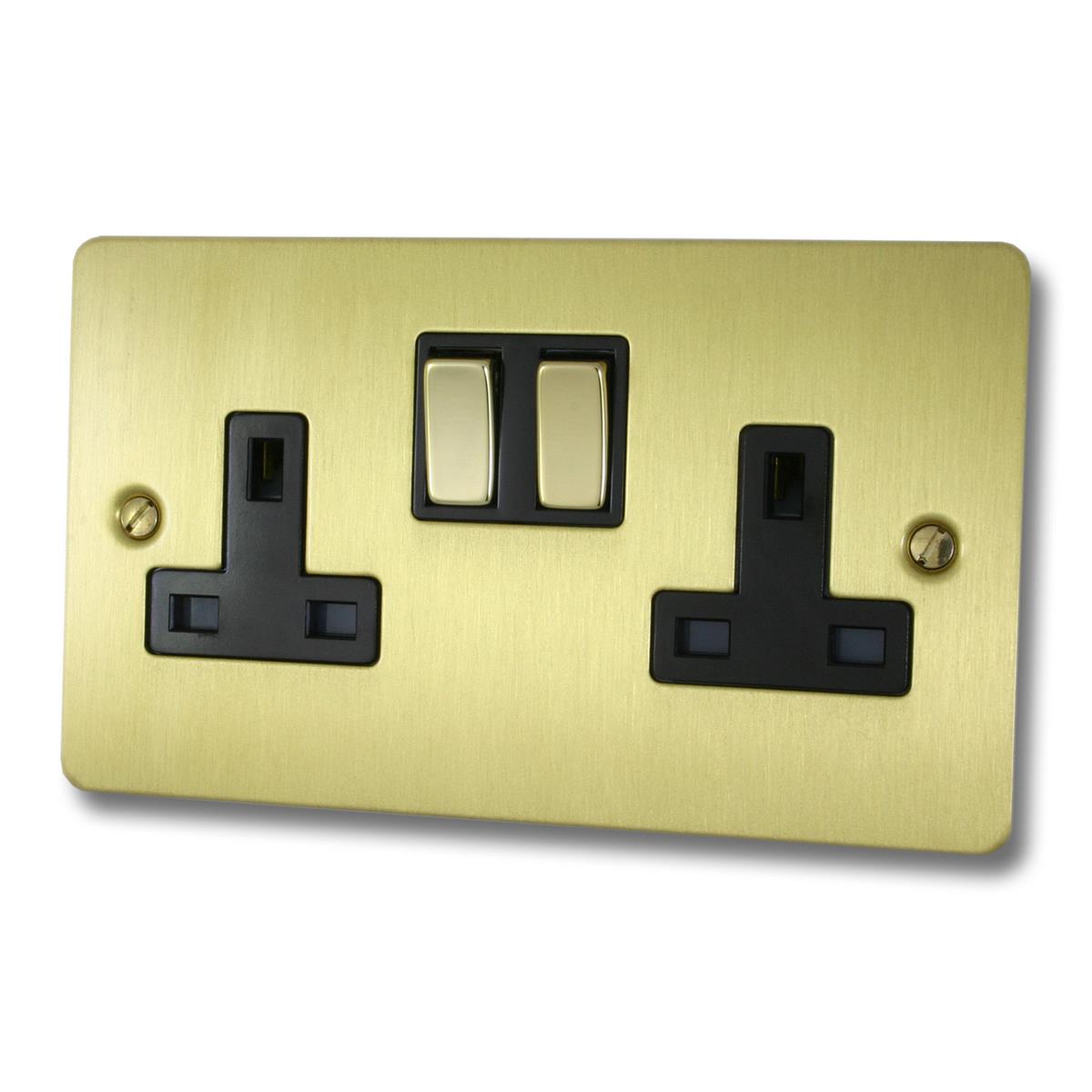 Flat  Satin Brass  2 Gang Socket