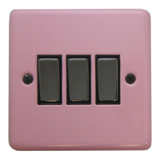 Contour Gloss Pink 3 Gang Switch (Black Nickel Switch)