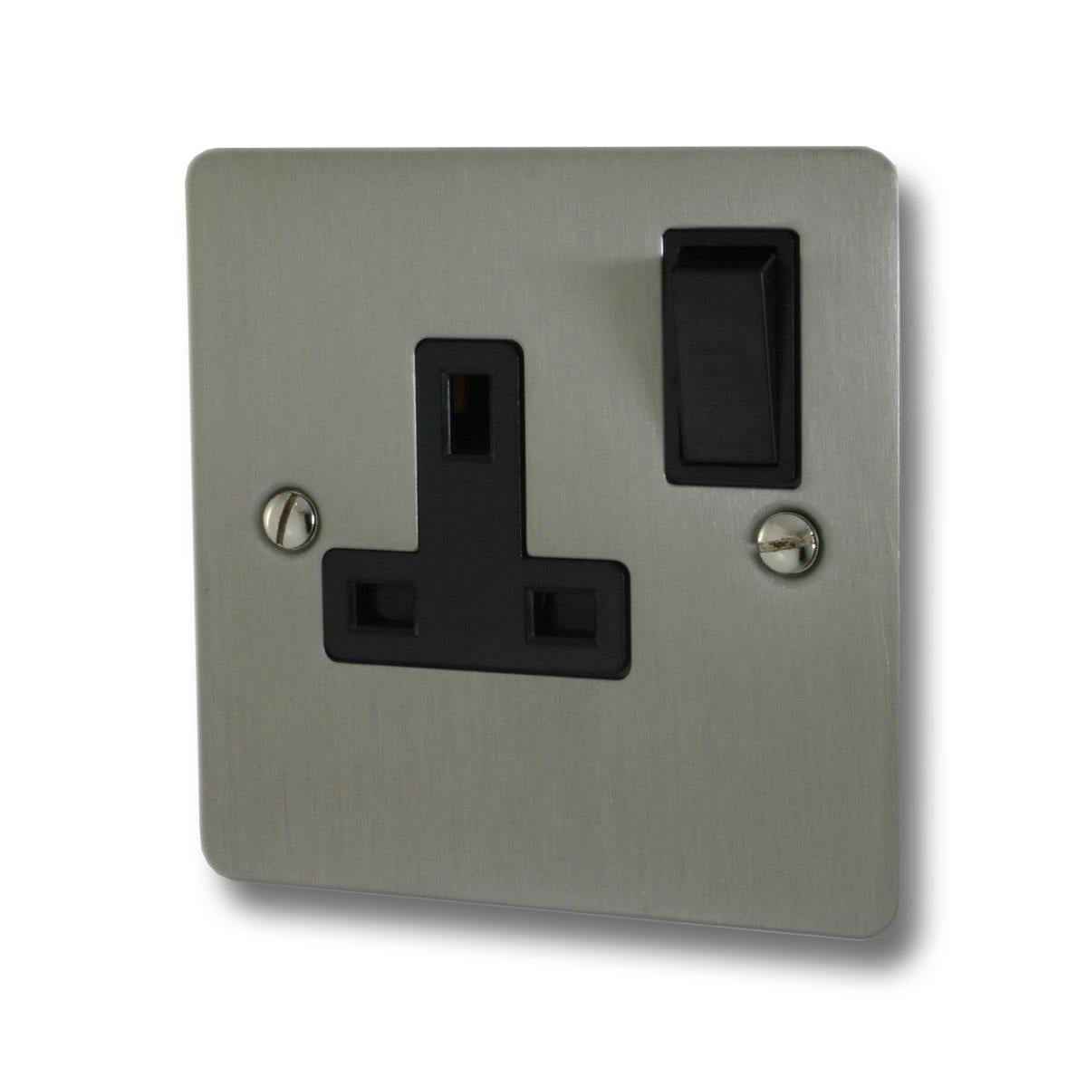 Flat Brushed Steel 1 Gang Switched Socket