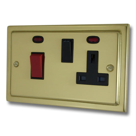 Trimline Polished Brass 45 Amp Switch & Socket