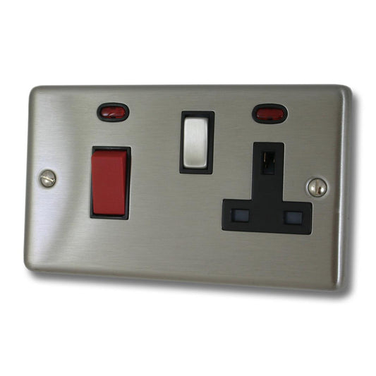 Contour Brushed Steel 45 Amp Switch & 13 A Socket