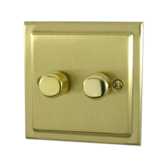 Trimline Satin Brass 2 Gang 400W Dimmer