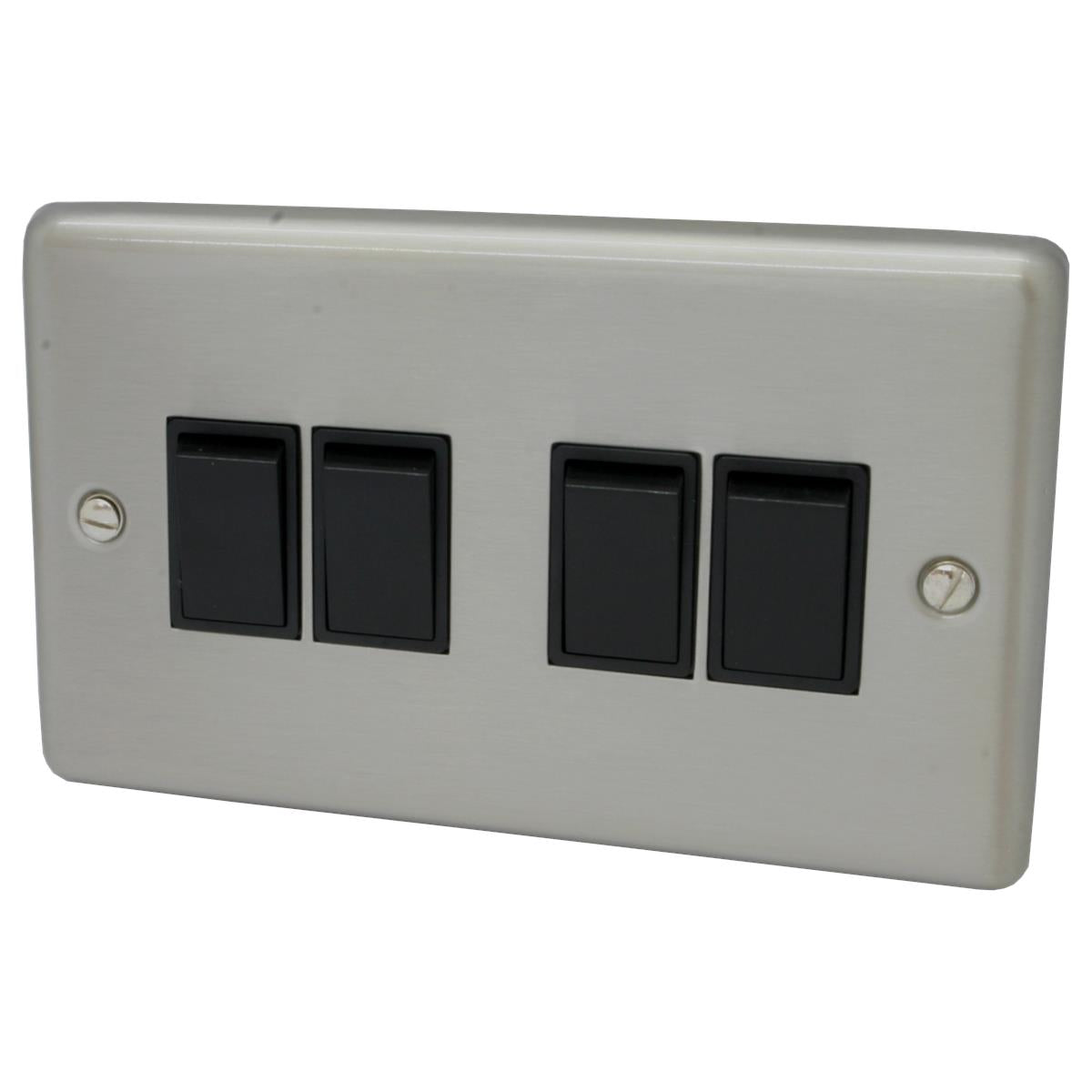 Contour Brushed Steel 4 Gang 2 Way Switch