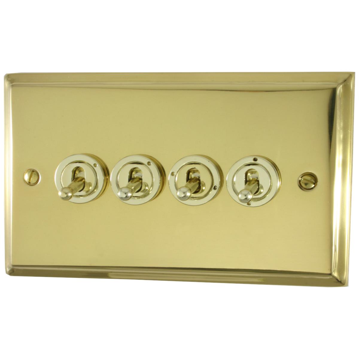 Deco Polished Brass 4 Gang Grid Toggle Plate