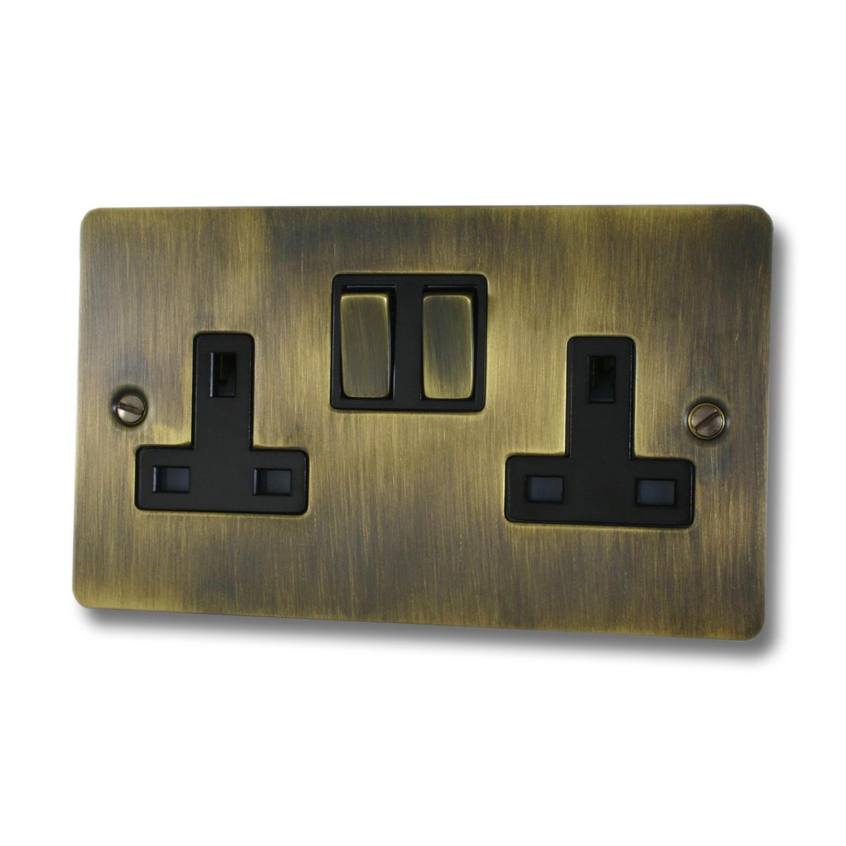 Flat Antique Brass 2 Gang Socket (Brass Switches)