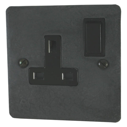 Flat Rustic Pewter 1 Gang Switched Socket