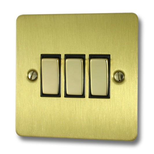 Flat Satin Brass 3 Gang 2 Way Switch