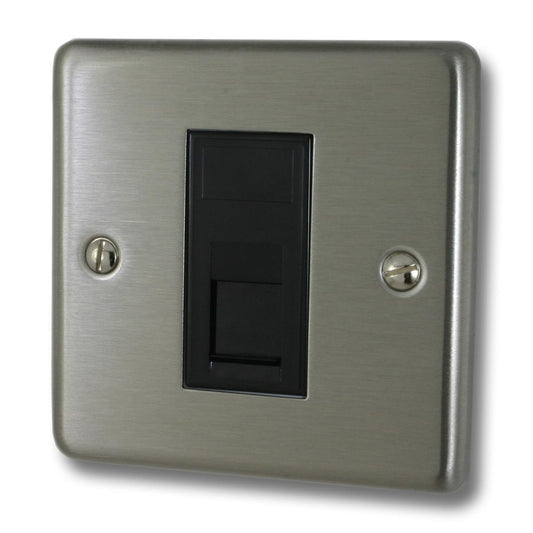 Contour Brushed Steel 1 Gang Rj45 Socket