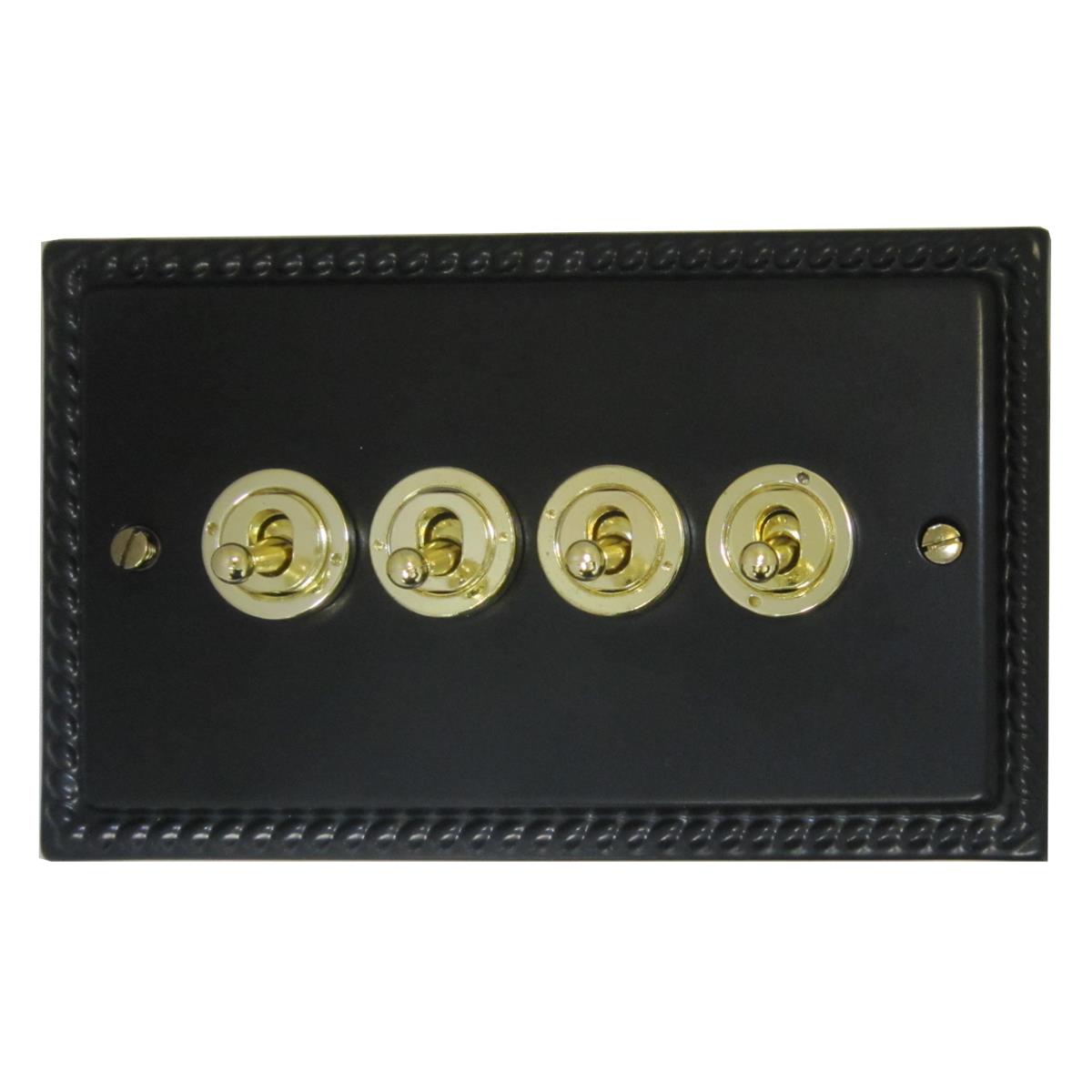 Monarch Flat Black 4 Gang Grid Toggle Plate