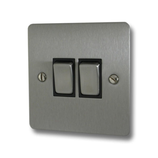 Flat Brushed Steel 2 Gang Switch