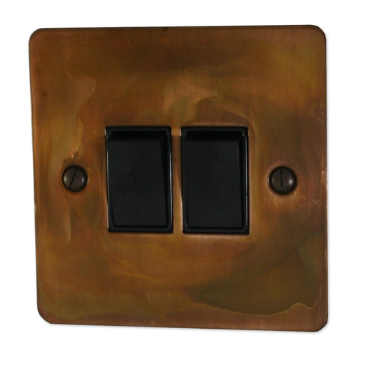 Flat Tarnished Copper 2 Gang 2 Way Switch
