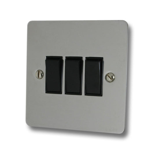 Flat Polished Chrome 3 Gang 2 Way Switch