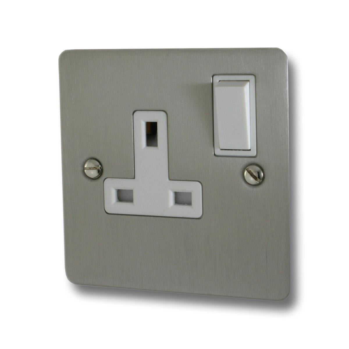 Flat Brushed Steel 1 Gang Switched Socket