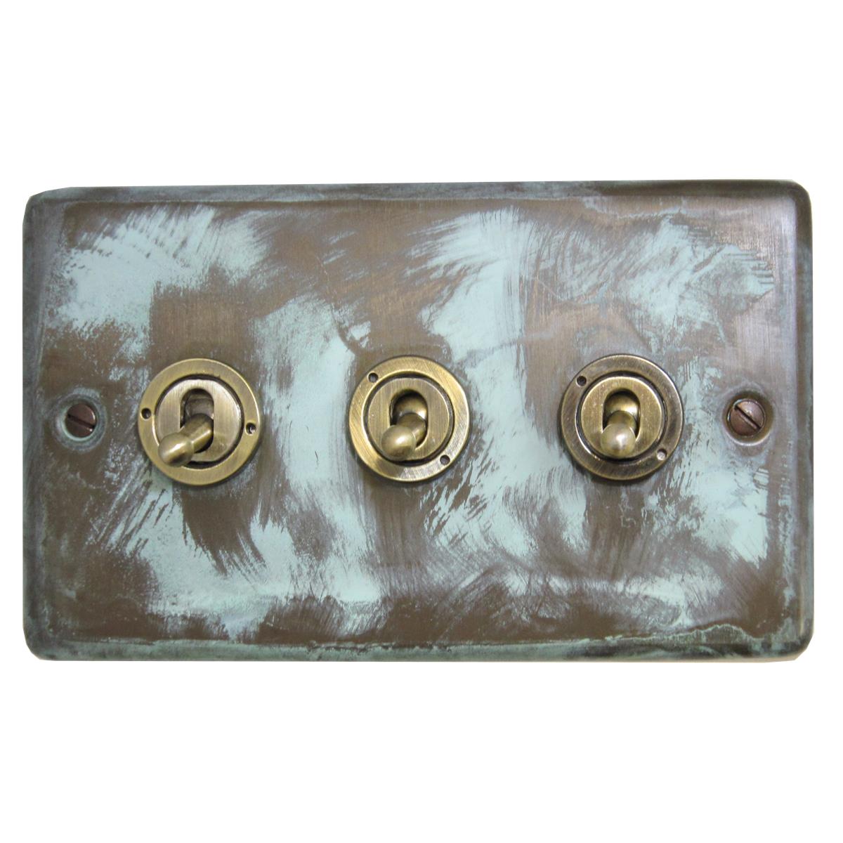 Contour Verdigris 3 Gang Grid Toggle Plate