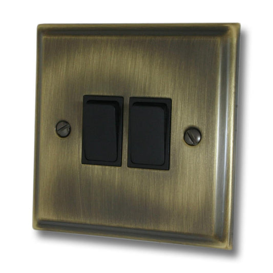 Deco Antique Brass 2 Gang Switch (Black Switch)