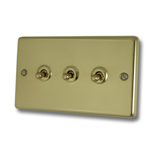 Contour Polished Brass 3 Gang Toggle Switch