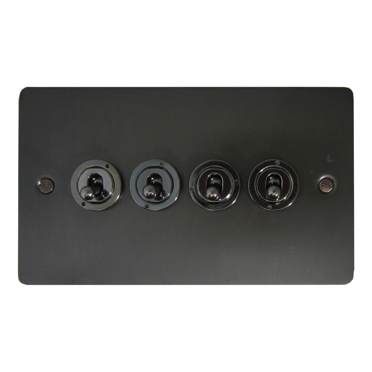 Flat Black Bronze 4 Gang Grid Toggle Plate