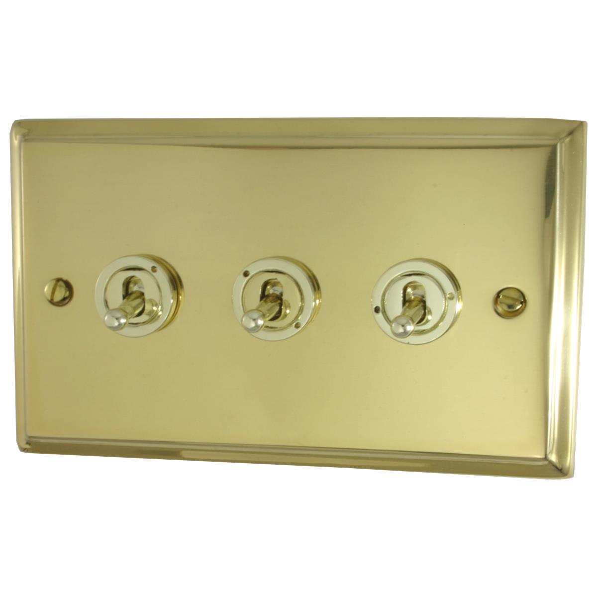 Deco Polished Brass 3 Gang Grid Toggle Plate