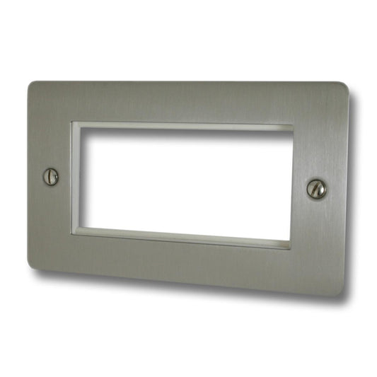 Flat Brushed Steel 2 Gang 4 Mod Plate & Frame