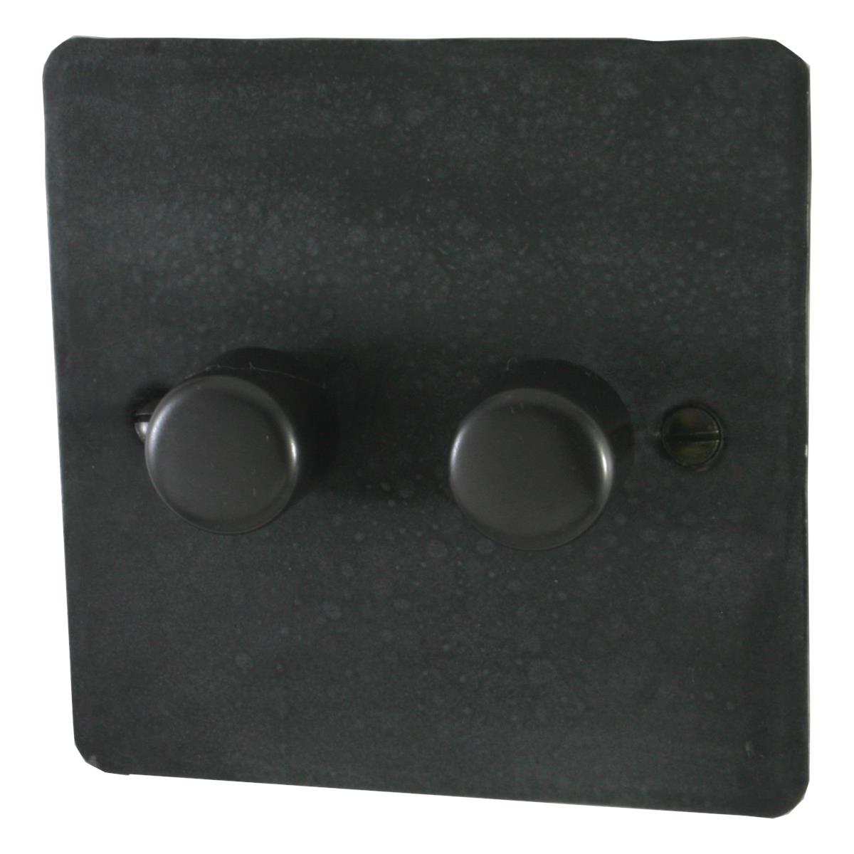 Flat Rustic Pewter 2 Gang LED Dimmer