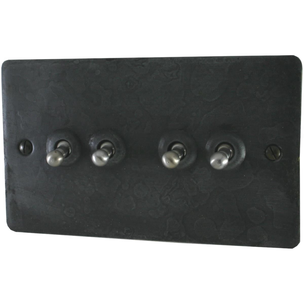 Flat Rustic Pewter 4 Gang 2 Way Toggle