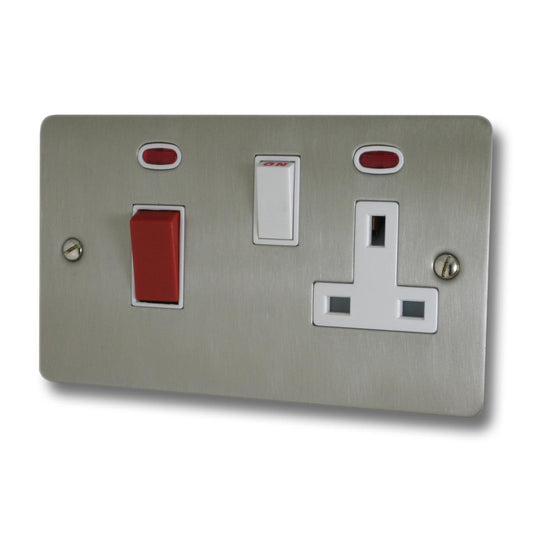 Flat Brushed Steel 45 Amp Switch & Socket