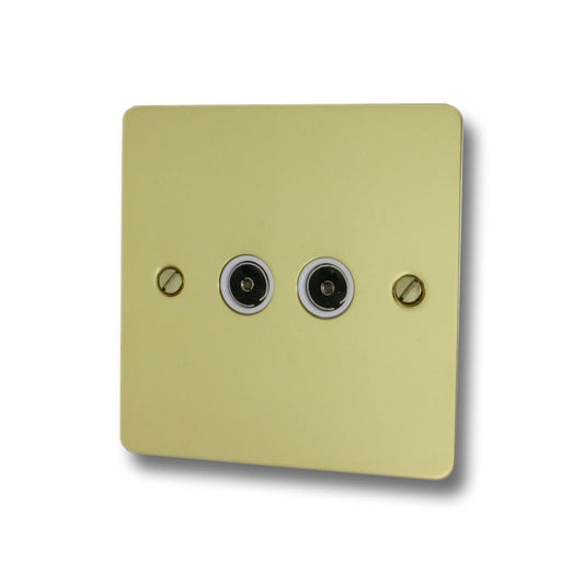 Flat Polished Brass 2 Gang Coax Socket