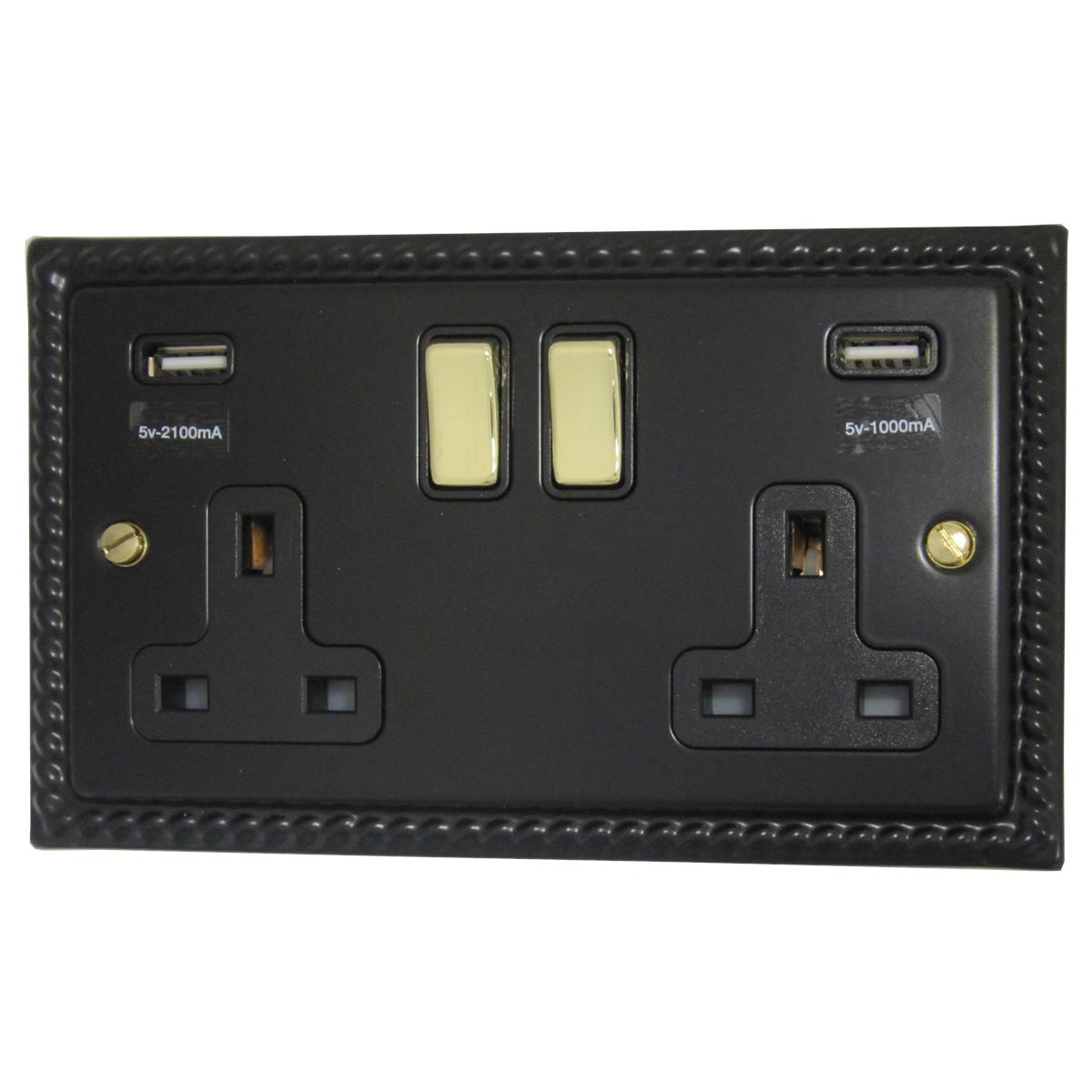 Monarch Flat Black 2 Gang Usb Socket