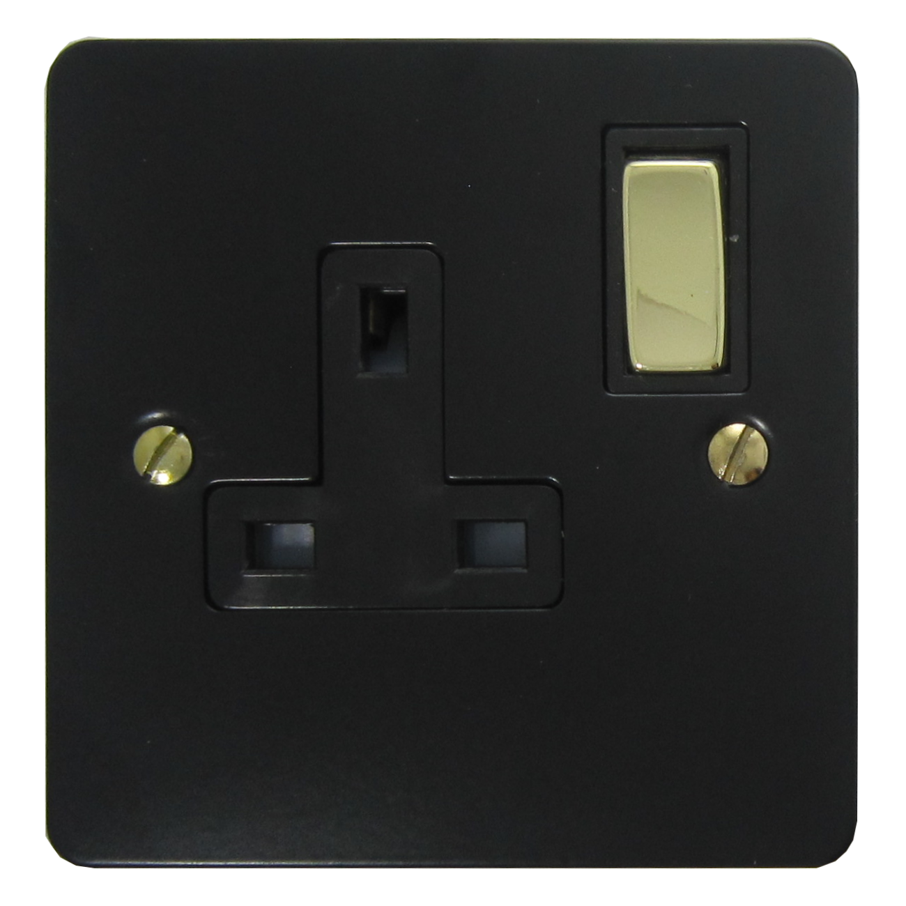 Flat Black 1 Gang Socket (Brass Switch)