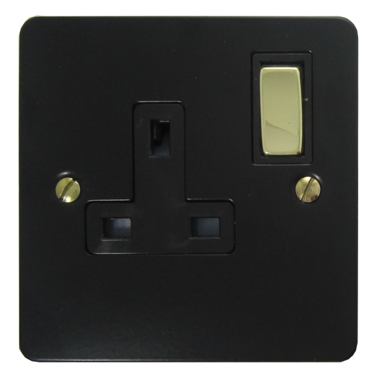 Flat Black 1 Gang Socket (Brass Switch)