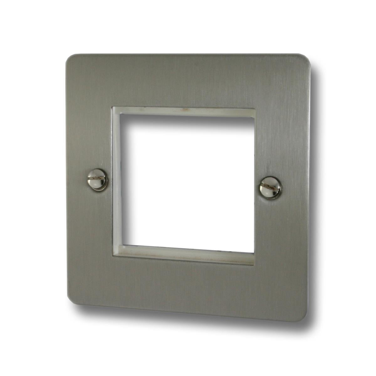 Flat Brushed Steel 1 Gang 2 Mod Plate & Frame