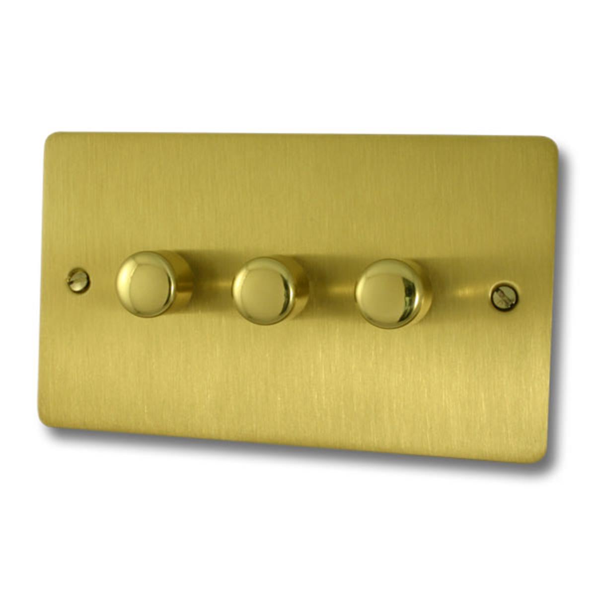 Flat Satin Brass 3 Gang LED Dimmer