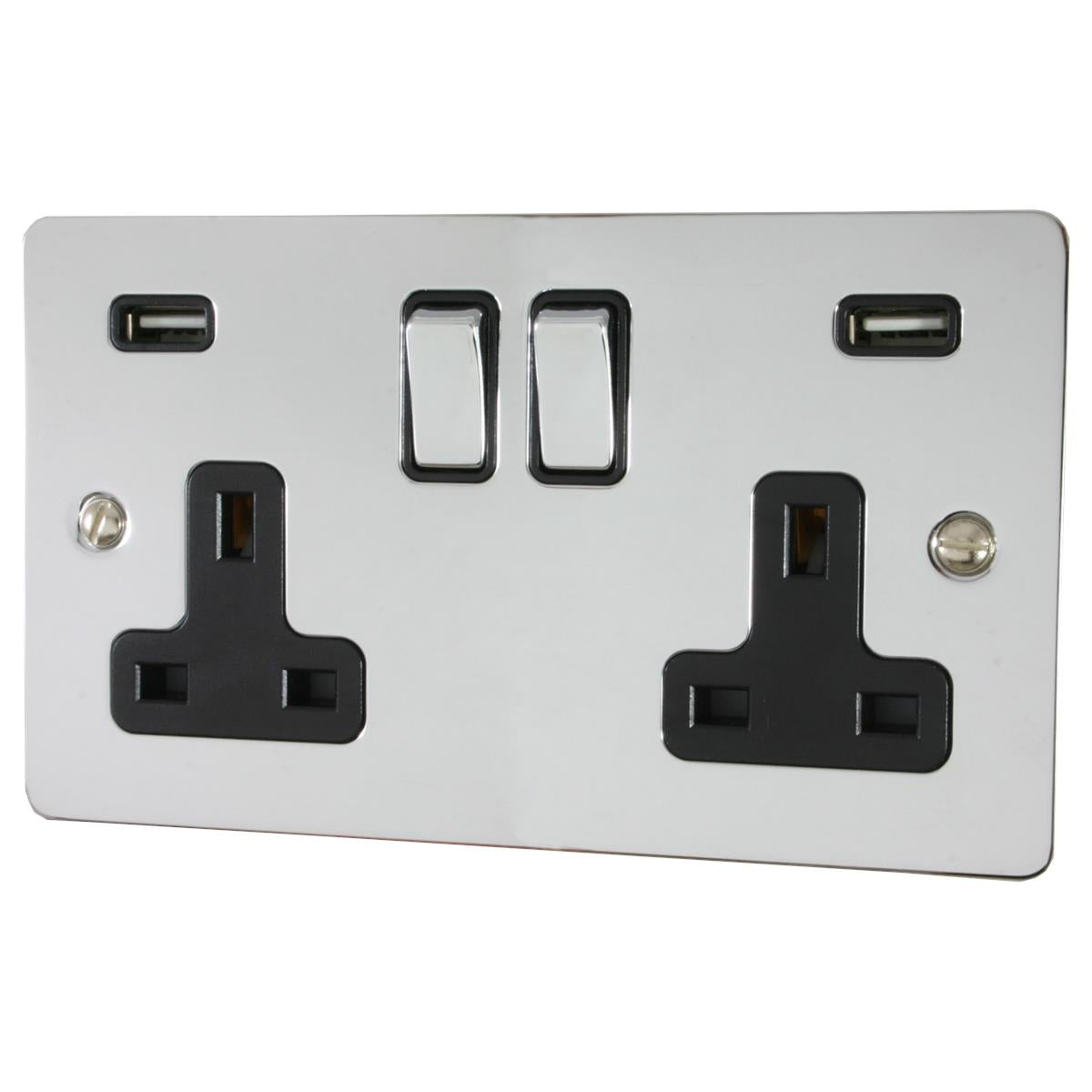 Flat Polished Chrome 2 Gang Socket C/W Usb Ports