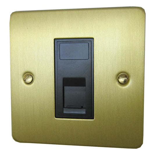 Flat Satin Brass 1 Gang Rj45 Socket