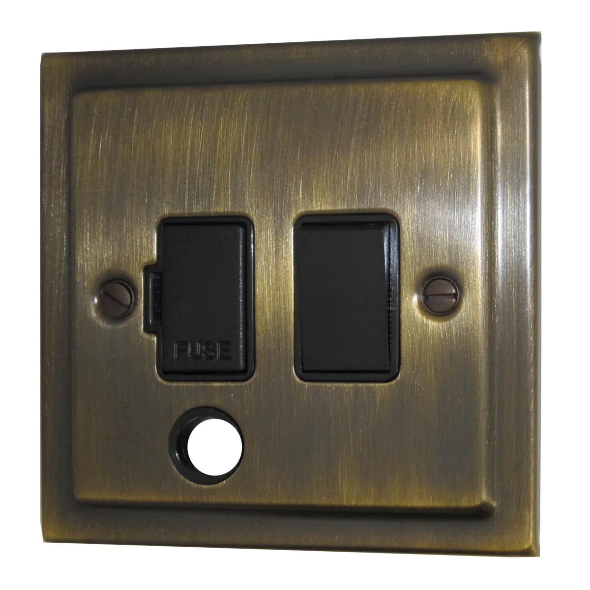 Trimline Antique Brass Switch Fused Spur with Flex Outlet (Black Switch)