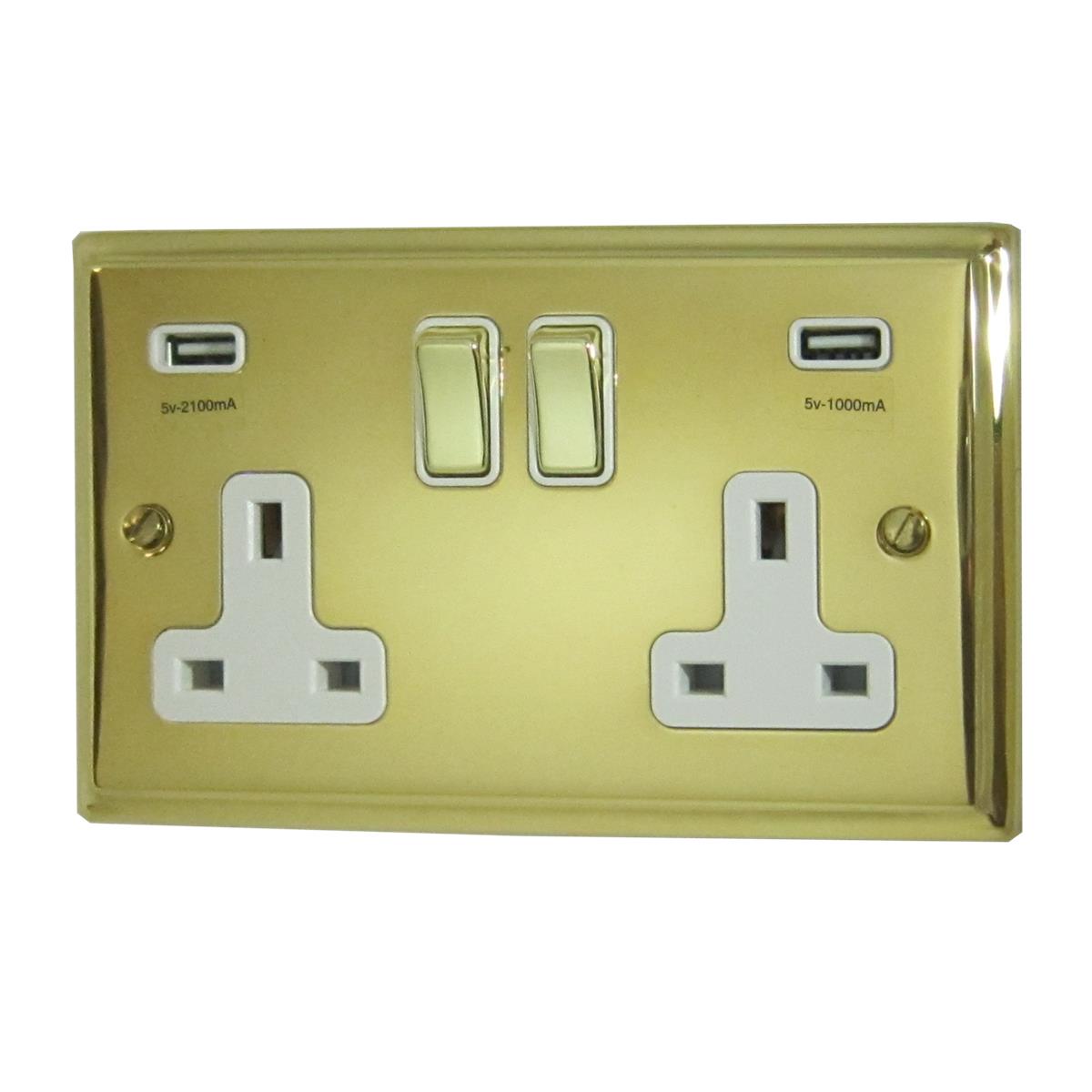 Deco Polished Brass 2 Gang Socket C/W Usb Ports