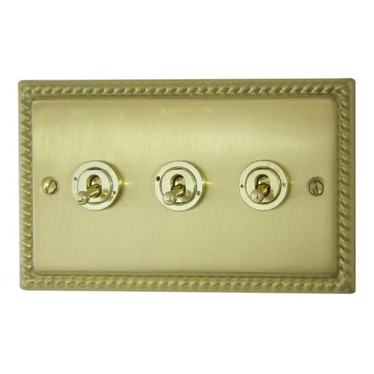 Monarch Satin Brass 3 Gang Grid Toggle Plate