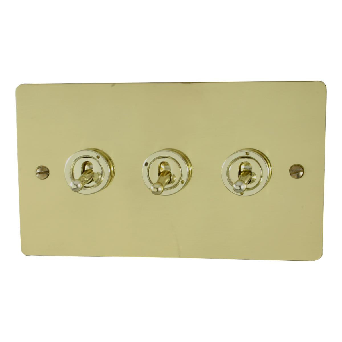 Flat Polished Brass 3 Gang Grid Toggle Plate