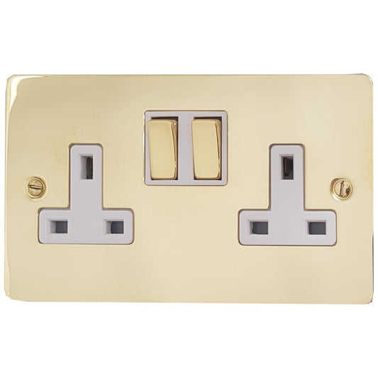 Flat  Polished Brass  2 Gang Socket