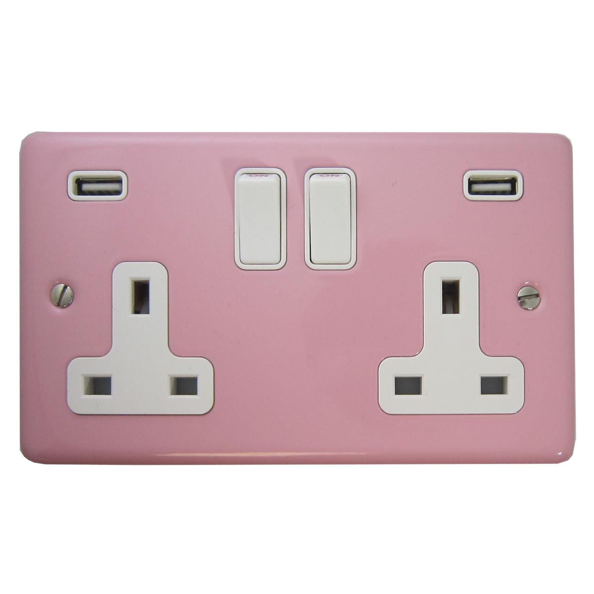 Contour Pink 2 Gang Socket C/W Usb Ports